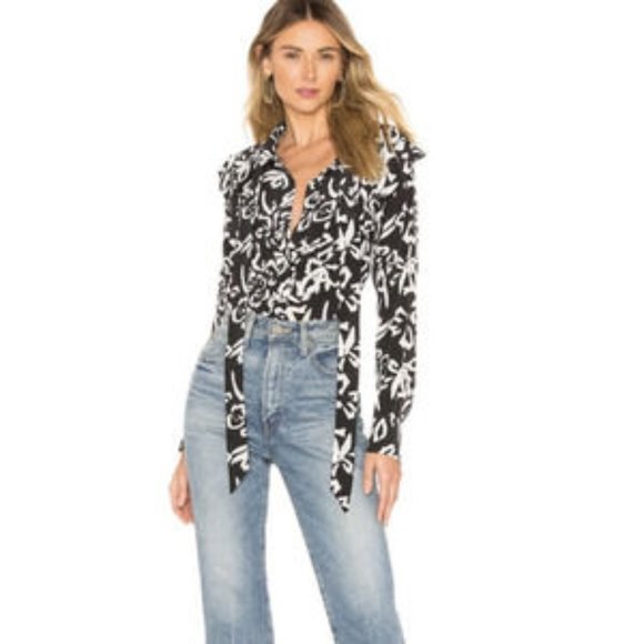 Tanya Taylor Tops - Tanya Taylor Layla Block Print Silk Top Black- SIZE: 0